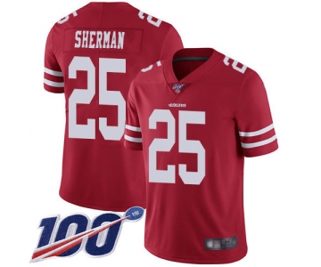 Nike 49ers #25 Richard Sherman Red Team Color Men's Stitched NFL 100th Season Vapor Limited Jersey