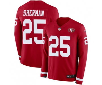 Nike 49ers #25 Richard Sherman Red Team Color Men's Stitched NFL Limited Therma Long Sleeve Jersey