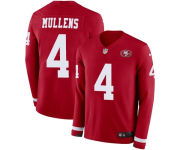 Nike 49ers #4 Nick Mullens Red Team Color Men's Stitched NFL Limited Therma Long Sleeve Jersey