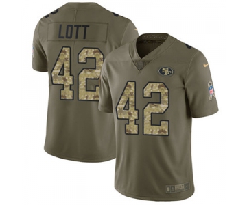 Nike 49ers #42 Ronnie Lott Olive Camo Men's Stitched NFL Limited 2017 Salute To Service Jersey