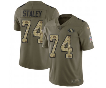 Nike 49ers #74 Joe Staley Olive Camo Men's Stitched NFL Limited 2017 Salute To Service Jersey