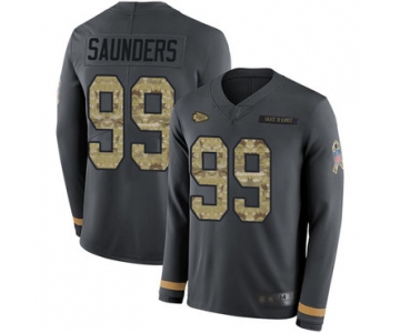 Chiefs #99 Khalen Saunders Anthracite Salute to Service Men's Stitched Football Limited Therma Long Sleeve Jersey