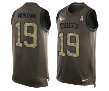 Men's Kansas City Chiefs #19 Joe Montana Green Salute to Service Hot Pressing Player Name & Number Nike NFL Tank Top Jersey