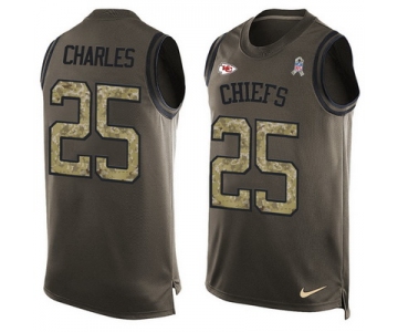 Men's Kansas City Chiefs #25 Jamaal Charles Green Salute to Service Hot Pressing Player Name & Number Nike NFL Tank Top Jersey