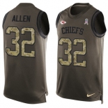 Men's Kansas City Chiefs #32 Marcus Allen Green Salute to Service Hot Pressing Player Name & Number Nike NFL Tank Top Jersey
