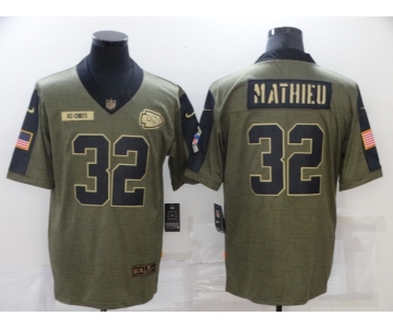 Men's Kansas City Chiefs #32 Tyrann Mathieu 2021 Olive Salute To Service Limited Stitched Jersey