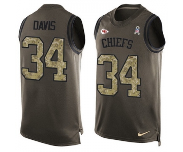 Men's Kansas City Chiefs #34 Knile Davis Green Salute to Service Hot Pressing Player Name & Number Nike NFL Tank Top Jersey