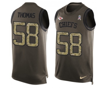 Men's Kansas City Chiefs #58 Derrick Thomas Green Salute to Service Hot Pressing Player Name & Number Nike NFL Tank Top Jersey