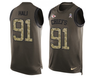Men's Kansas City Chiefs #91 Tamba Hali Green Salute to Service Hot Pressing Player Name & Number Nike NFL Tank Top Jersey