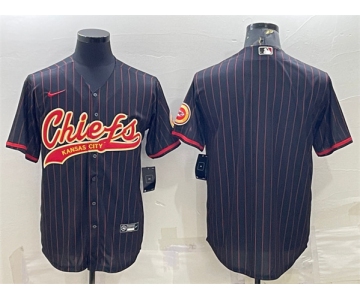 Men's Kansas City Chiefs Blank Black With Patch Cool Base Stitched Baseball Jersey