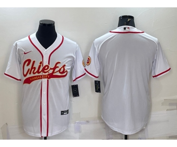 Men's Kansas City Chiefs Blank White With Patch Cool Base Stitched Baseball Jersey