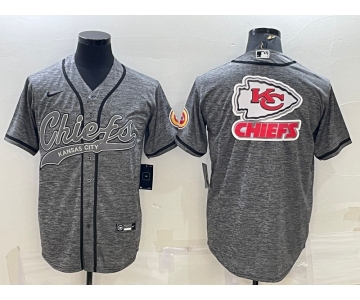 Men's Kansas City Chiefs Grey Team Big Logo With Patch Cool Base Stitched Baseball Jersey