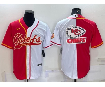 Men's Kansas City Chiefs Red White Team Big Logo With Patch Cool Base Stitched Baseball Jersey