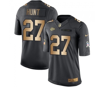 Nike Kansas City Chiefs #27 Kareem Hunt Black Men's Stitched NFL Limited Gold Salute To Service Jersey