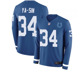 Colts #34 Rock Ya-Sin Royal Blue Team Color Men's Stitched Football Limited Therma Long Sleeve Jersey