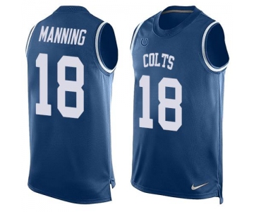 Men's Indianapolis Colts #18 Peyton Manning Royal Blue Hot Pressing Player Name & Number Nike NFL Tank Top Jersey