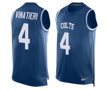 Men's Indianapolis Colts #4 Adam Vinatieri Royal Blue Hot Pressing Player Name & Number Nike NFL Tank Top Jersey