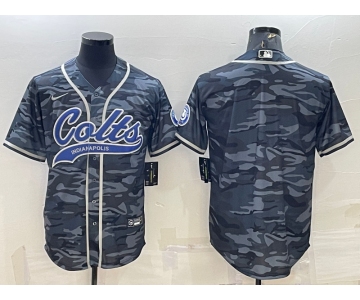 Men's Indianapolis Colts Blank Grey Camo With Patch Cool Base Stitched Baseball Jersey