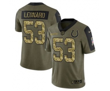 Men's Olive Indianapolis Colts #53 Darius Leonard 2021 Camo Salute To Service Limited Stitched Jersey