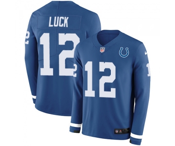 Nike Colts #12 Andrew Luck Royal Blue Team Color Men's Stitched NFL Limited Therma Long Sleeve Jersey