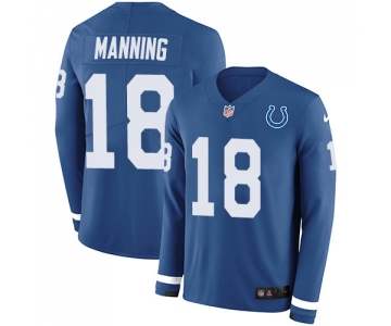 Nike Colts #18 Peyton Manning Royal Blue Team Color Men's Stitched NFL Limited Therma Long Sleeve Jersey