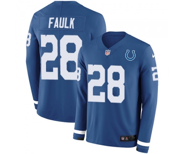 Nike Colts #28 Marshall Faulk Royal Blue Team Color Men's Stitched NFL Limited Therma Long Sleeve Jersey