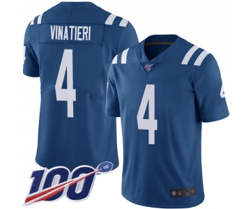 Nike Colts #4 Adam Vinatieri Royal Blue Team Color Men's Stitched NFL 100th Season Vapor Limited Jersey