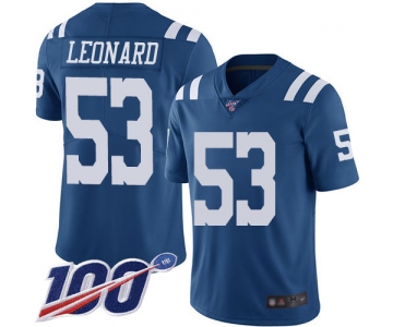 Nike Colts #53 Darius Leonard Royal Blue Men's Stitched NFL Limited Rush 100th Season Jersey