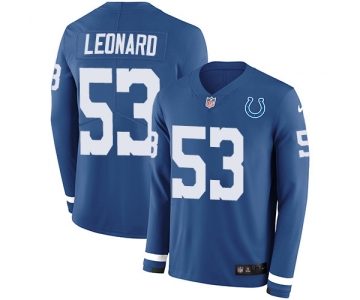 Nike Colts #53 Darius Leonard Royal Blue Team Color Men's Stitched NFL Limited Therma Long Sleeve Jersey