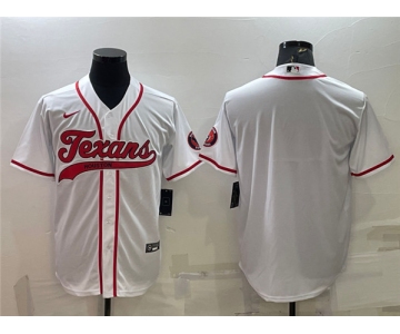 Men's Houston Texans Blank White With Patch Cool Base Stitched Baseball Jersey
