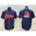 Men's Houston Texans Navy Team Big Logo With Patch Cool Base Stitched Baseball Jersey
