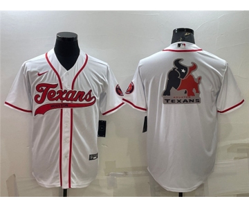 Men's Houston Texans White Team Big Logo With Patch Cool Base Stitched Baseball Jersey