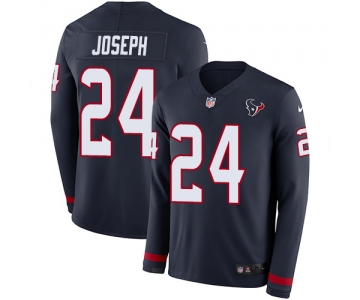 Nike Texans #24 Johnathan Joseph Navy Blue Team Color Men's Stitched NFL Limited Therma Long Sleeve Jersey