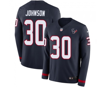 Nike Texans #30 Kevin Johnson Navy Blue Team Color Men's Stitched NFL Limited Therma Long Sleeve Jersey