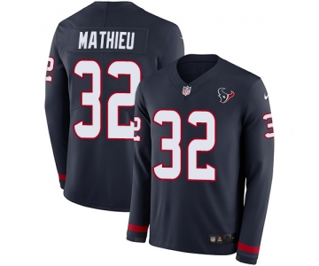 Nike Texans #32 Tyrann Mathieu Navy Blue Team Color Men's Stitched NFL Limited Therma Long Sleeve Jersey