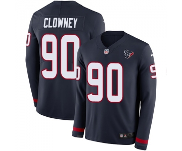Nike Texans #90 Jadeveon Clowney Navy Blue Team Color Men's Stitched NFL Limited Therma Long Sleeve Jersey