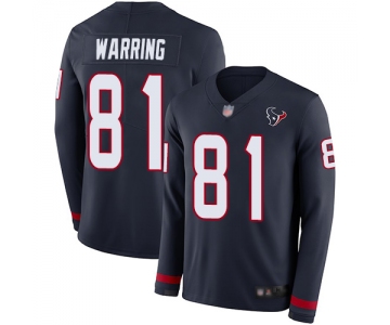 Texans #81 Kahale Warring Navy Blue Team Color Men's Stitched Football Limited Therma Long Sleeve Jersey