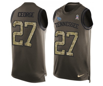 Men's Tennessee Titans #27 Eddie George Green Salute to Service Hot Pressing Player Name & Number Nike NFL Tank Top Jersey