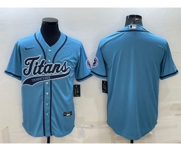 Men's Tennessee Titans Blank Blue With Patch Cool Base Stitched Baseball Jersey