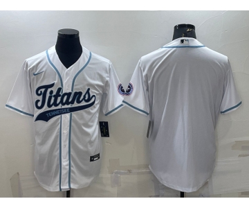 Men's Tennessee Titans Blank White With Patch Cool Base Stitched Baseball Jersey