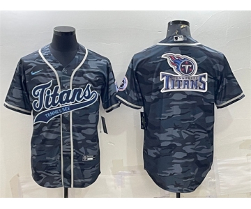 Men's Tennessee Titans Gray Camo Team Big Logo With Patch Cool Base Stitched Baseball Jersey