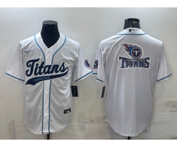 Men's Tennessee Titans White Team Big Logo With Patch Cool Base Stitched Baseball Jersey