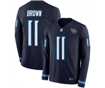 Titans #11 A.J. Brown Navy Blue Team Color Men's Stitched Football Limited Therma Long Sleeve Jersey