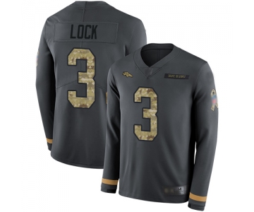Broncos #3 Drew Lock Anthracite Salute to Service Men's Stitched Football Limited Therma Long Sleeve Jersey