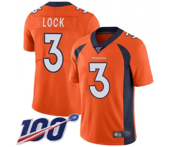 Broncos #3 Drew Lock Orange Team Color Men's Stitched Football 100th Season Vapor Limited Jersey