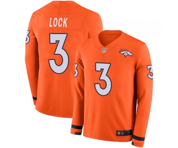 Broncos #3 Drew Lock Orange Team Color Men's Stitched Football Limited Therma Long Sleeve Jersey