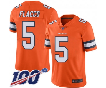 Broncos #5 Joe Flacco Orange Men's Stitched Football Limited Rush 100th Season Jersey