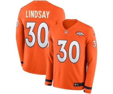 Men Denver Broncos 30 David Bruton Orange Nike Therma Long Sleeve Jersey