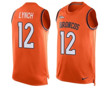 Men's Denver Broncos #12 Paxton Lynch Orange Hot Pressing Player Name & Number Nike NFL Tank Top Jersey