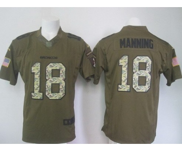 Men's Denver Broncos #18 Peyton Manning Green Salute To Service 2015 NFL Nike Limited Jersey